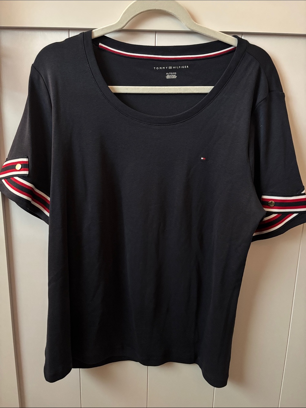 Tommy Hilfiger Black Short Sleeve Tee with Red & White Trim